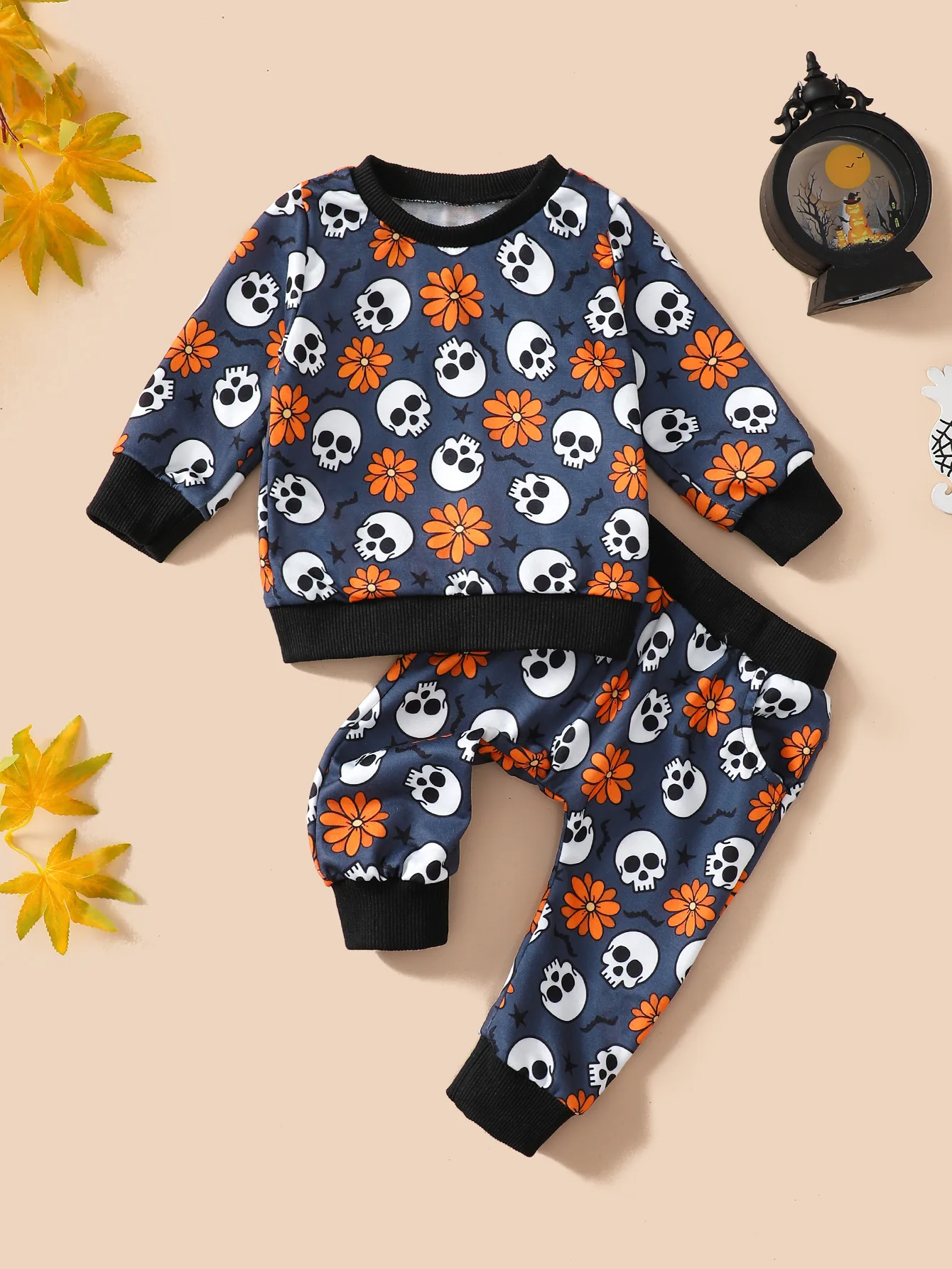 2PCS Baby Boys & Girls Cute Cartoon Ghost Print - Soft Cotton, Casual Wear, Best For Fall And Halloween Season