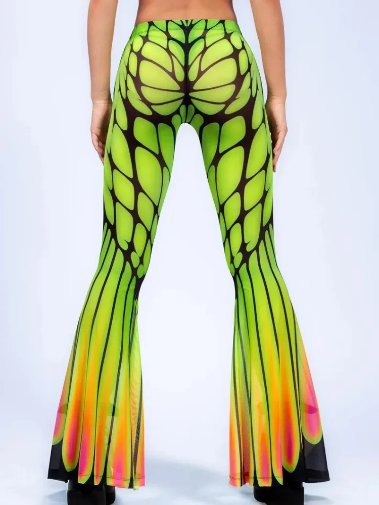Psychedelische Regenbogen-Leopardenmuster-Schlaghose für Damen, Rave-Festival-Cosplay-Hose, Halloween-Nachtclub-Party-Performance-Outfit – Detail 7