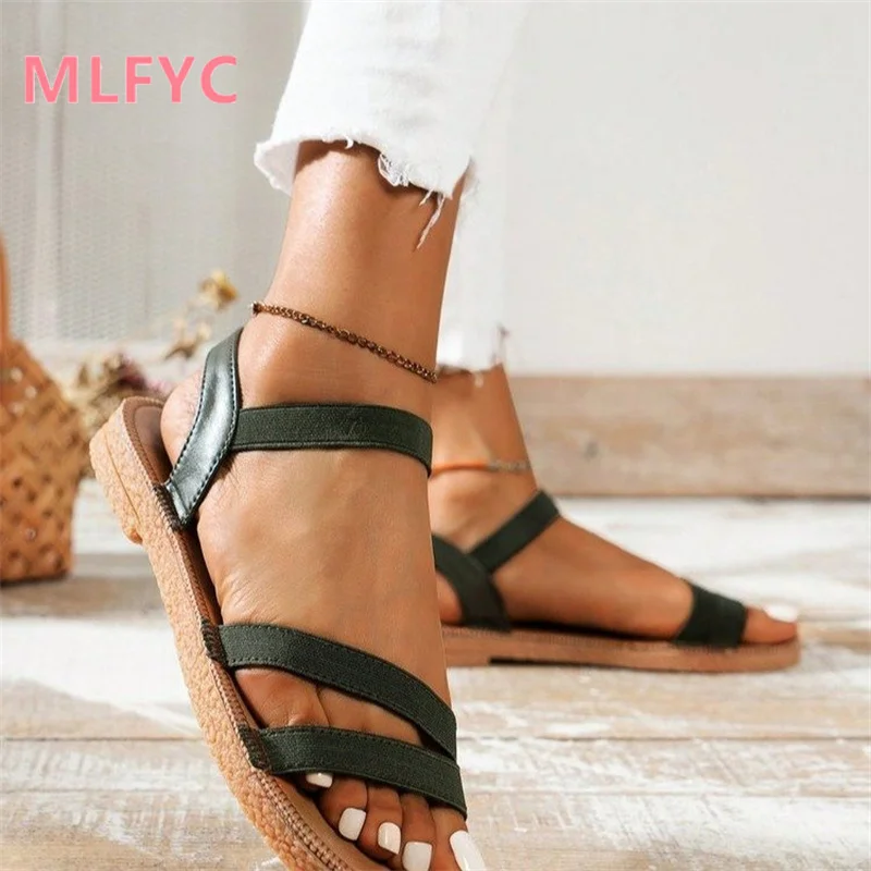 2024 Summer New Sandals Women's Flat Bottom Versatile Casual Flat Bottom Sandals Soft Sole Comfortable Women's Shoes