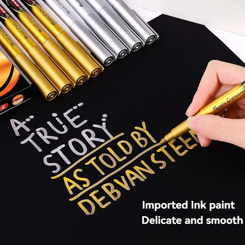 6/12Pcs Metallic Marker Pen Set, Gold/Silver Permanent Art Markers, for Paper, Card‑Making, Scrapbooking DIY Craft Art Supplies