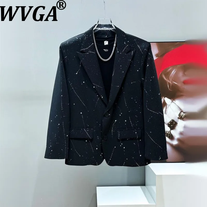 

WVGA Spring Autumn New Men Tide Starry Sky Gold Stamping Trendy Blazer Niche Casual Straight Suit Pants Two-Piece Set Ins W15640