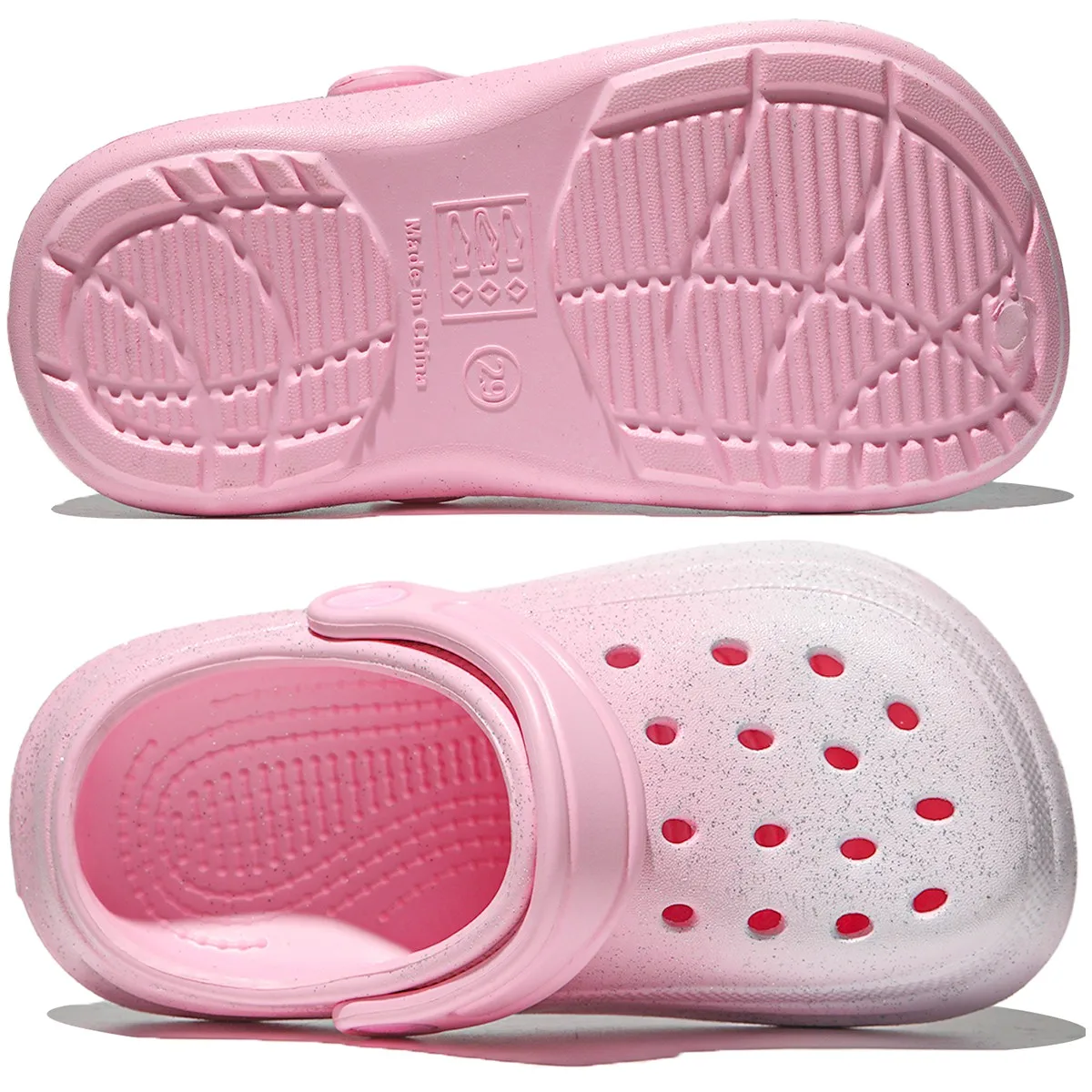Kid's Glitter Clog and Mules, Lightweight EVA Garden Shoes, Non-Slip Sandals, Breathable Slip-On Shoes for Indoor Outdoor 168