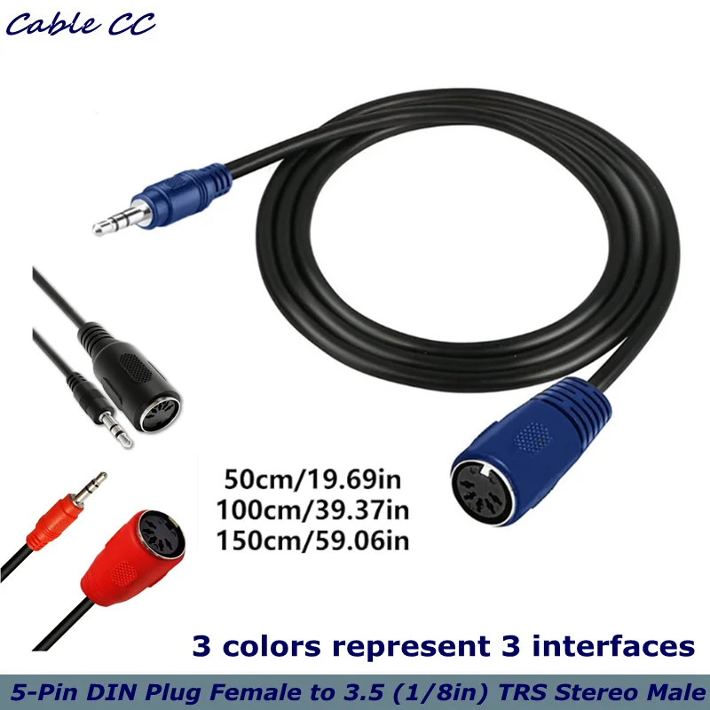 5 Pin DIN Plug Female to 3.5mm (1/8in) TRS Stereo Male Jack Converter Cable for MIDI Keyboard IK Multimedia