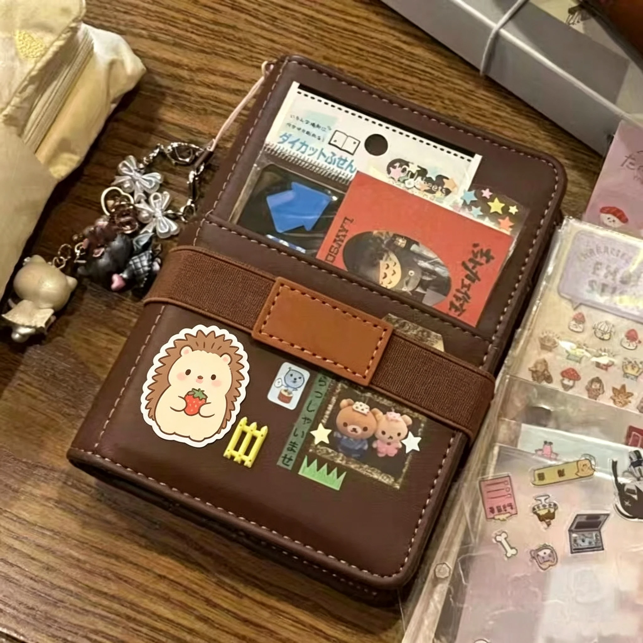 Ins Korean Style Hand Ledger with Three-fold Window Opening A6 Loose Leaf Hand Ledger PU Leather High-looking Student Notebook