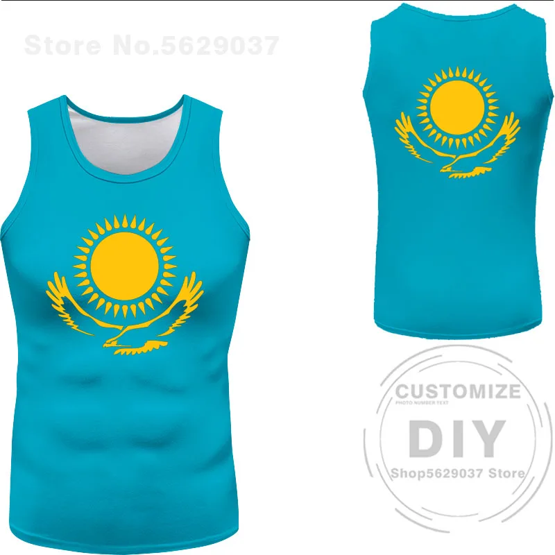 Kazakhstan Vest Diy Free Custom Made Kaz Tank Top Nation Flag Kz Russian Kazakh Country College Print Logo Sleeveless T-Shirt