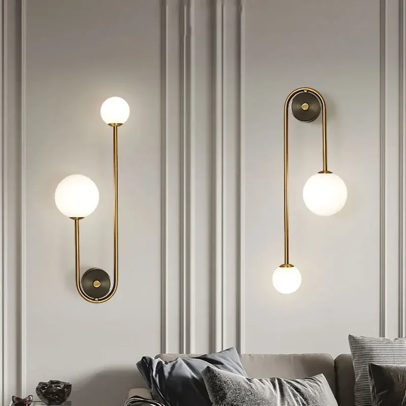 

Modern Bedroom Bedside Wall Light Lamp Glass Ball LED Gold Home Decor Living Room Corridor Interior Lighting Sconce Luminaire