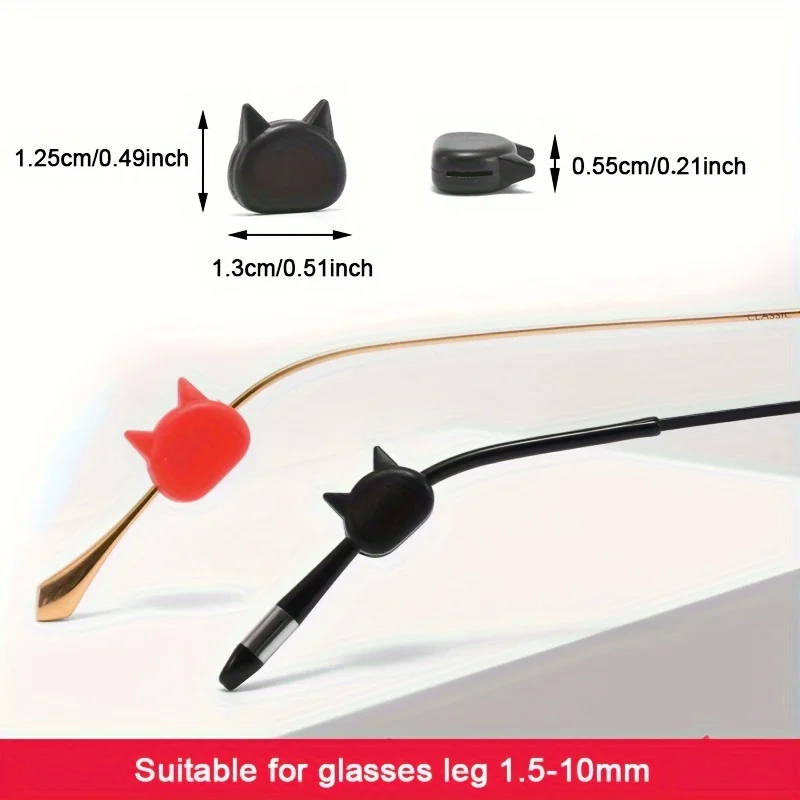 12 Pcs Cute Black Cat Ear Anti-Slip Glasses Ear Grips, Soft Silicone Eyeglasses Temple Covers to Prevent Slipping