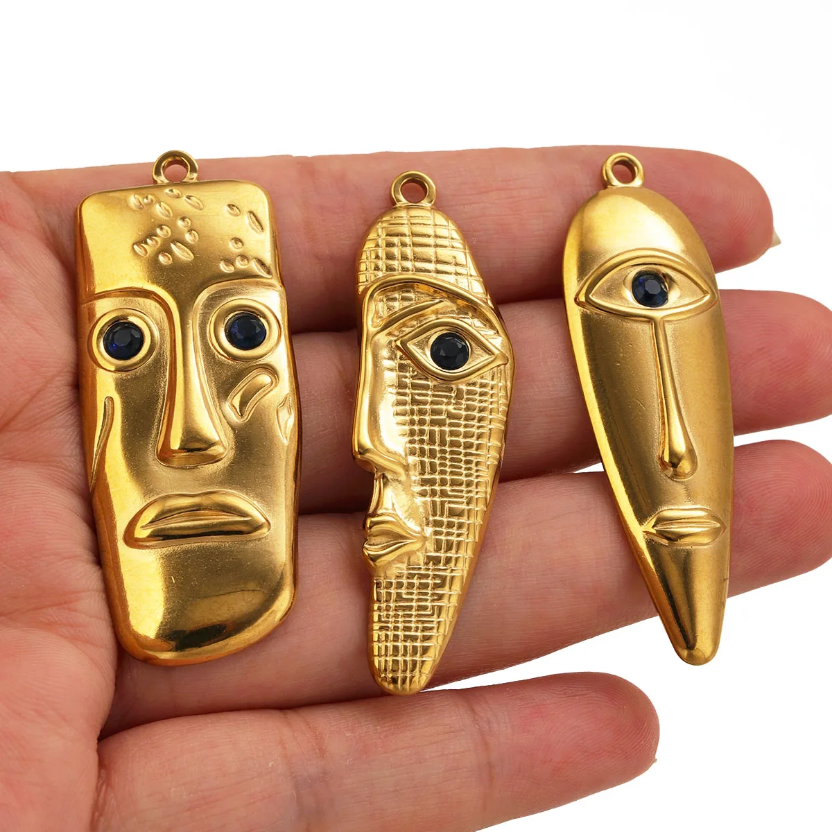 5pcs Face Inlaid Rhinestone Charms 18K Gold Plated Stainless Steel for DIY Necklaces Earrings Jewelry Making Findings Wholesale