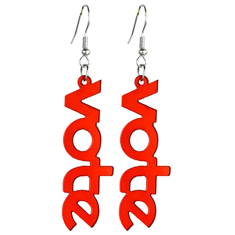 VOTE Earrings - BLUE - Laser-Cut Mirrored Acrylic (Long) VOTE Acrylic Drop Earrings for Women for Election Day -2024 Election