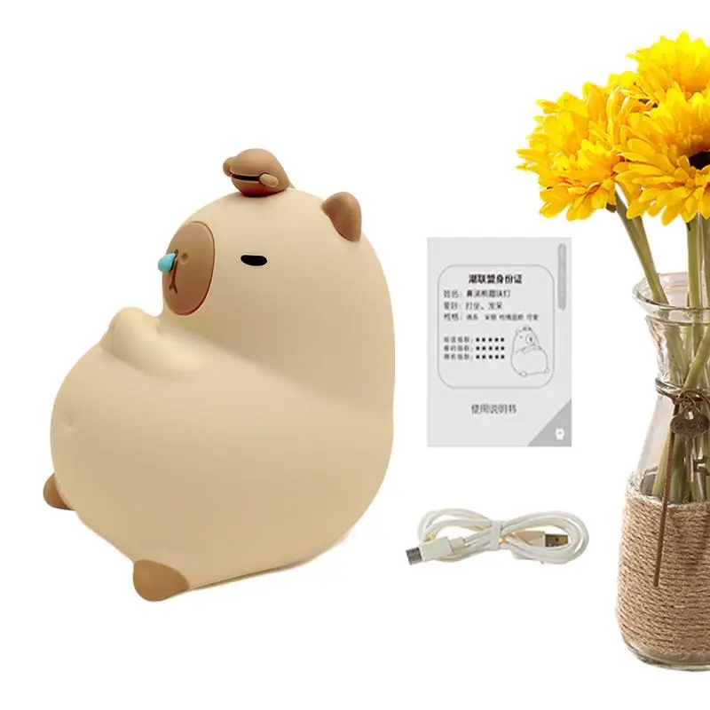 

Pat Light Capybara-Shaped Cute Decorative Lamp Rechargeable 1200mAh Battery Atmosphere Light Pat Tap LED Nightstand Light For