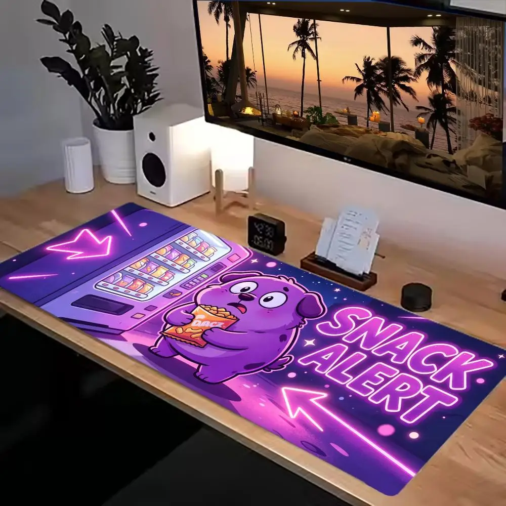 Игровой коврик для мыши Pixel Purple Dog Neon Snack Design, из натурального каучука, нескользящий, большого размера, для ноутбука, настольного компьютера, спальни, игр и работы.