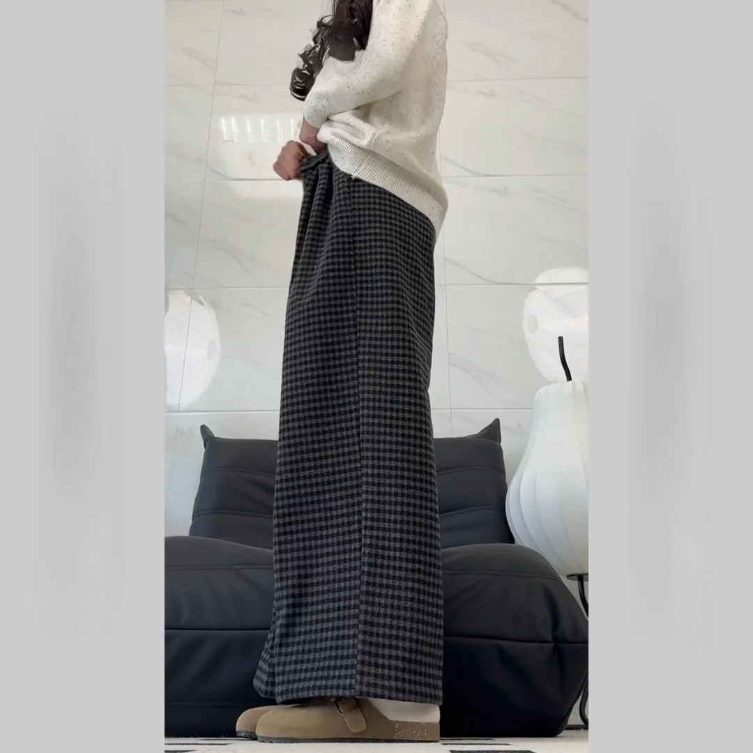 Hose mit weitem Bein, unregelmäßig, für Damen, Herbst, Polyester, A-Linie, Schule, Lounge, kariert, gefüttert, kariert, Jacquard, Damen, Cord, Patchwork, Retro
