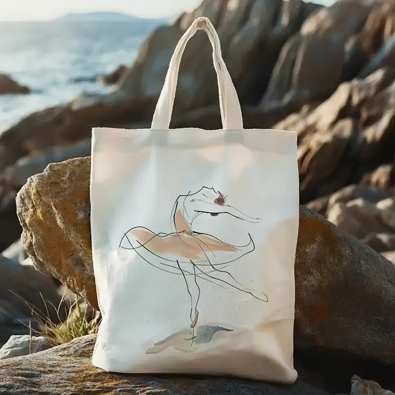 Einfache Tragetasche aus Segeltuch mit Ballett-Tänzer-Muster, stilvolle und langlebige Umhängetasche für den täglichen Gebrauch, ideal für trendige Fashionistas – Detail 5