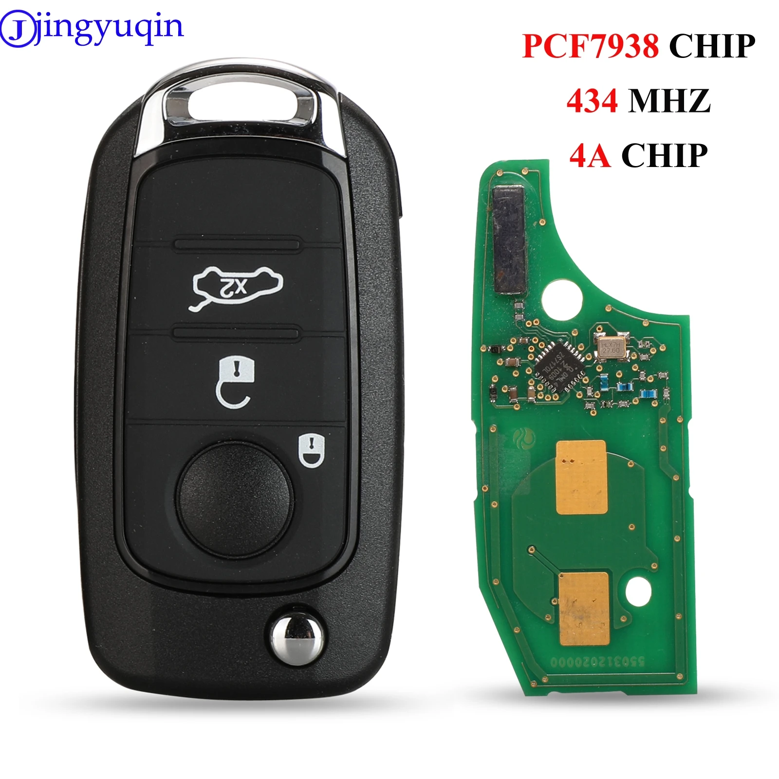 jingyuqin 3/4 Przyciski 434MHz 4A Chip PCF7938 Remote Key Dla samochodów FIAT TYP Toro 500X Z nowego pilota