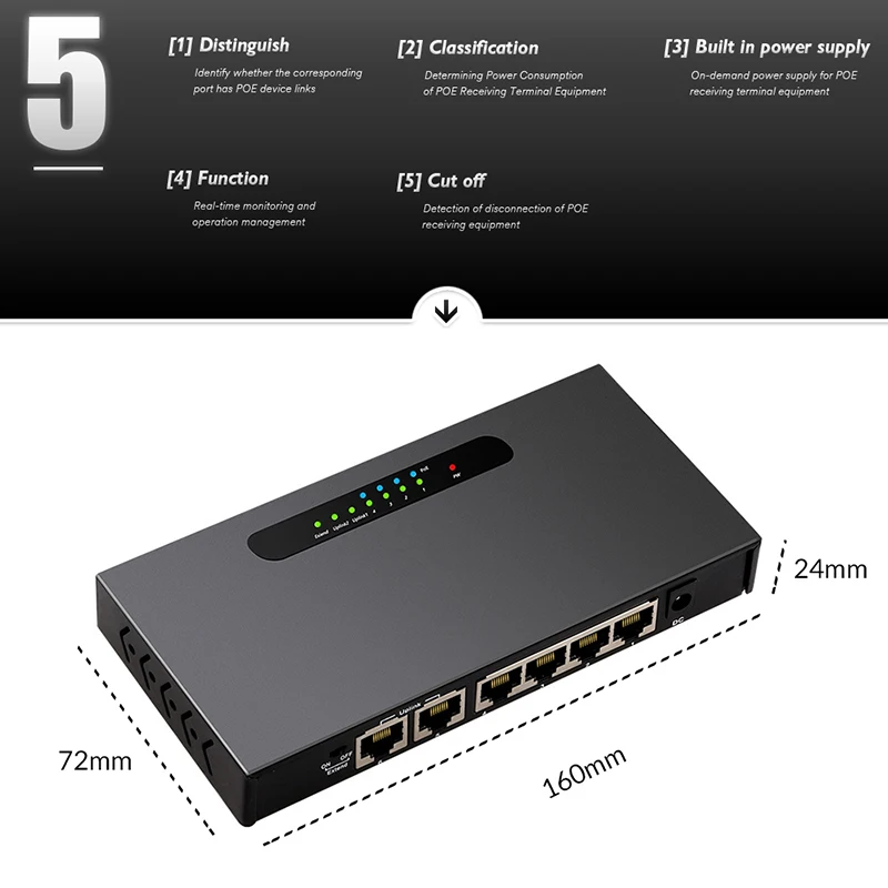 Duplo uplink poe switch rede switch ethernet hub rj45 100mbps switch poe 4 + 2 porto amplificador extensor monitor nvr câmera de vídeo