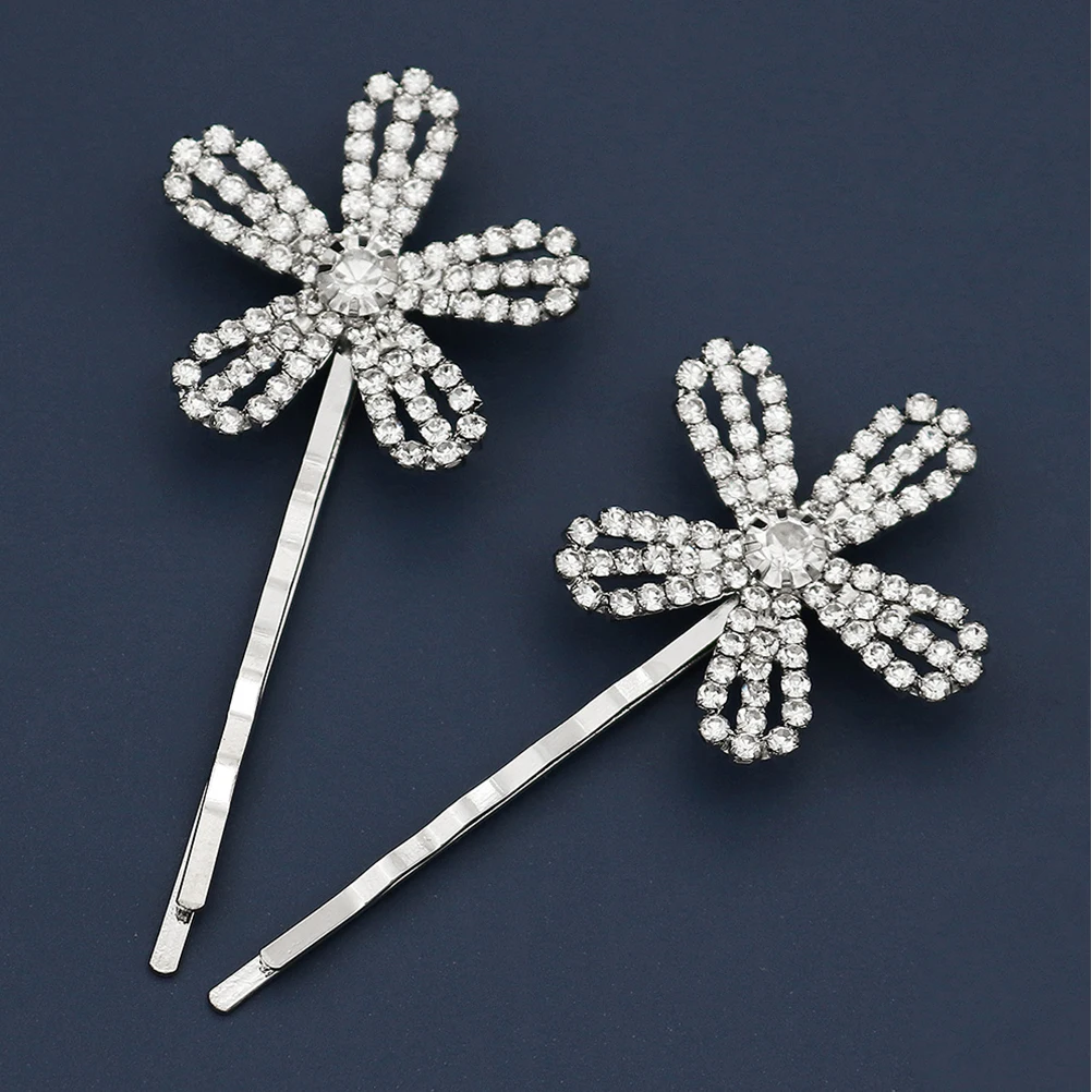 

2Pcs Rhinestones Flower Hair Clips Crystal Hairpin Elegant Hair Accessories Suitable for Wedding Party Prom Rhinestones Hairpin