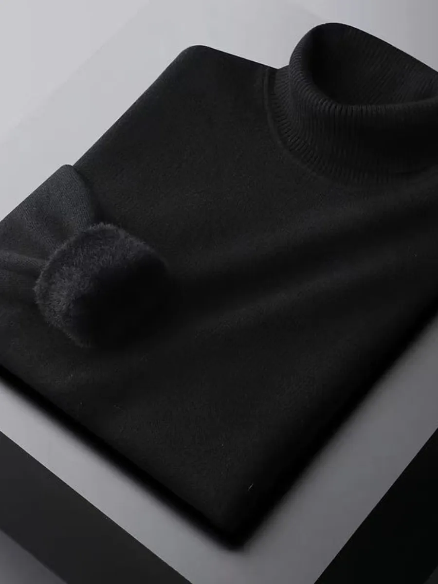 

Утепленный вязаный свитер с высоким воротником и круглым вырезом для мужчин, осенне-зимний теплый базовый слой, свитер-кашемир