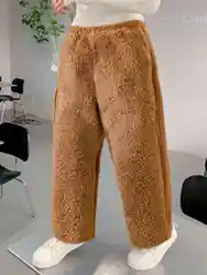 Winter kids girls with fleece thickened brown coral fleece warm lazy breeze soft comfortable skin friendly casual pants