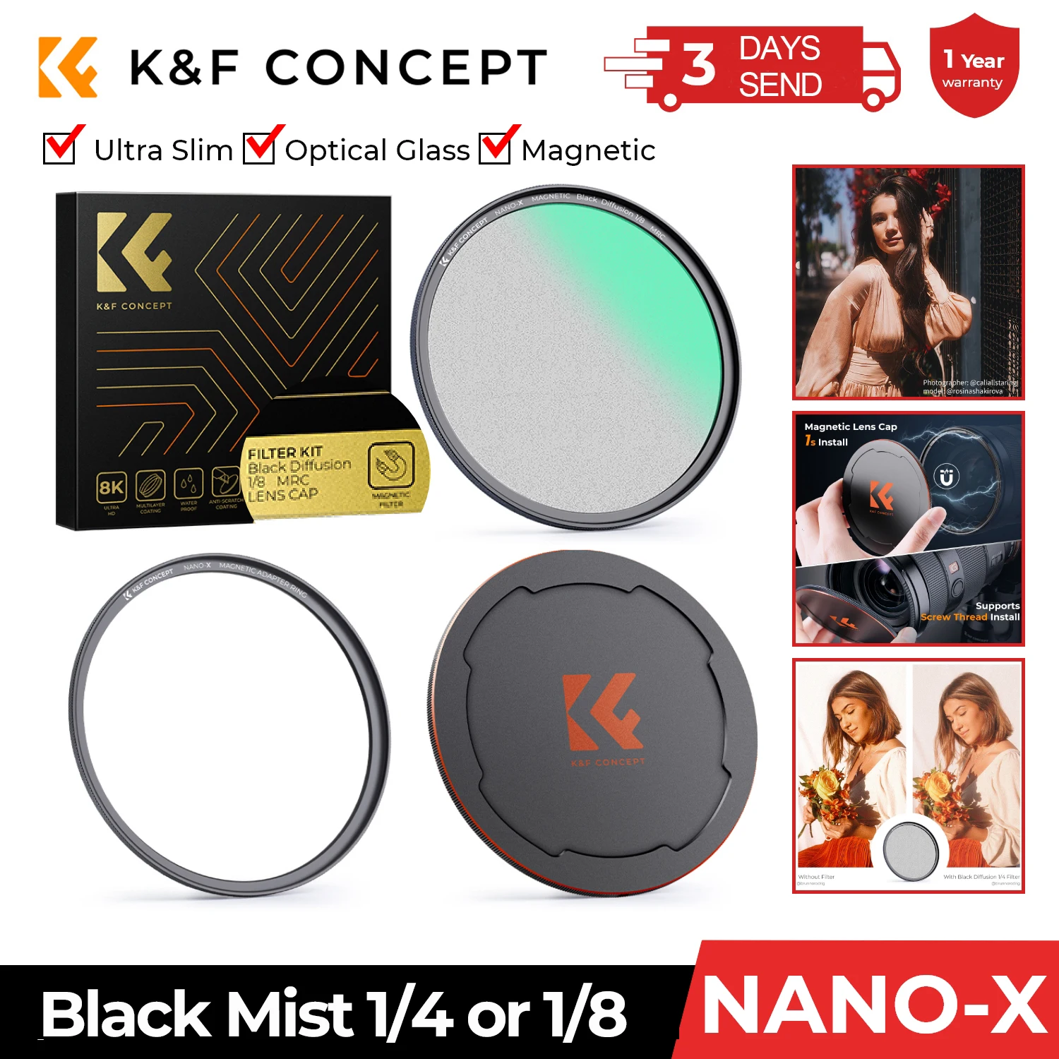 

K&F Concept Magnetic Black Mist Diffusion 1/4 1/8 Lens Filter Special Effects Shoot Video like movies 58mm 62mm 67mm 77mm 82mm