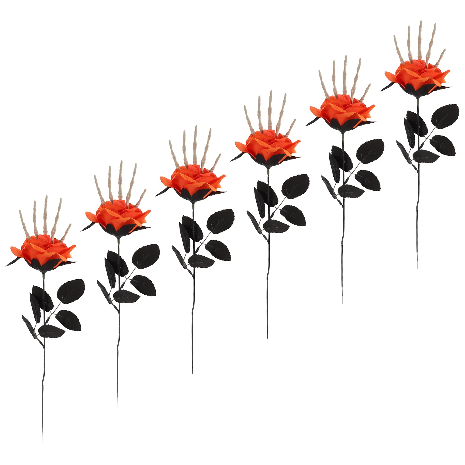 

6Pcs Halloween Faux Roses Skull Hand Artificial Flower Bouquet Halloween Party Vase Fillers Day of The Dead Decor