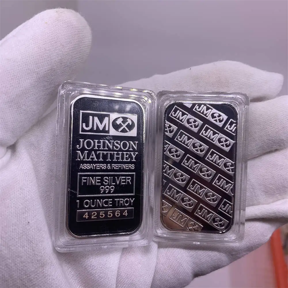 Non magnetic Johnson Matthey 1 OZ JM Silver Plated Souvenir Coin Bar With Different Laser Serial Number