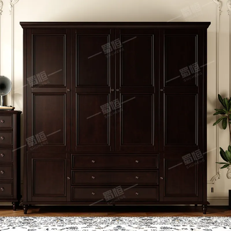 

American all solid wood four-door wardrobe bedroom retro rural pure solid wood three-door wardrobe two-door storage wardrobe