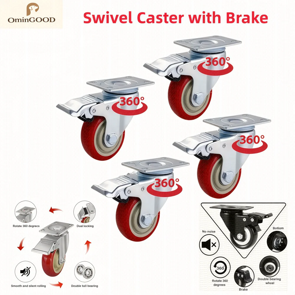 Universal Caster Wheels 1.5/2/4/5 Inch Heavy Duty360° Swivel Silent Brake Wear Resistant Furniture Trolley Platform Cart Casters