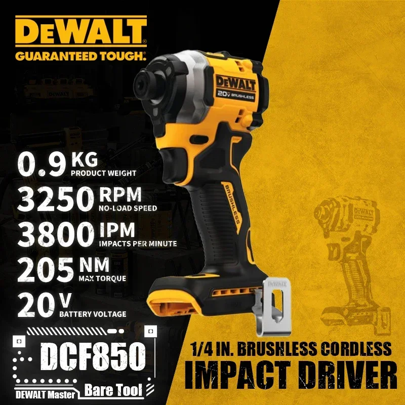 DEWALT DCF850 1/4in Brushless Cordless 3-Speed Impact Driver 20V Lithium Power Tools 3250RPM 3800IPM 205NM Bare Tool