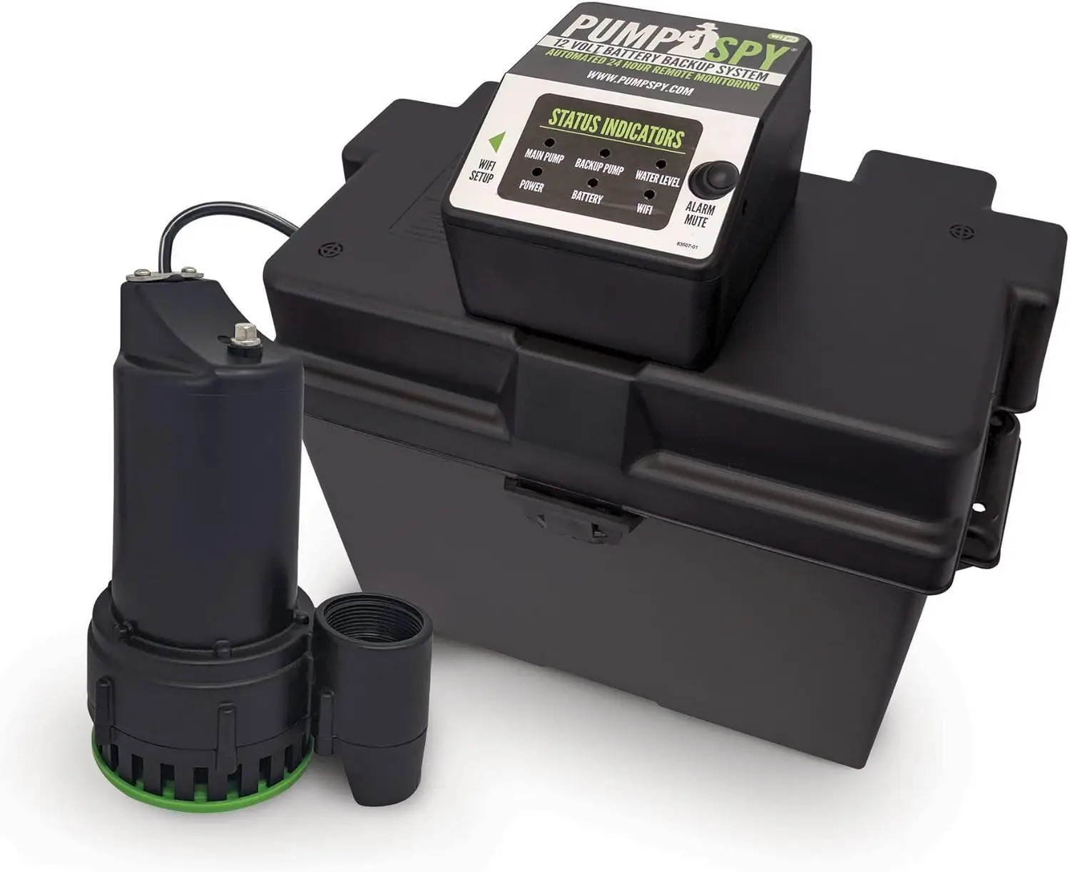 

PumpSpy PS2000 WiFi Battery Backup Sump Pump System w/Internet Monitoring & Alerts, Sump Pump Battery Backup That Connects