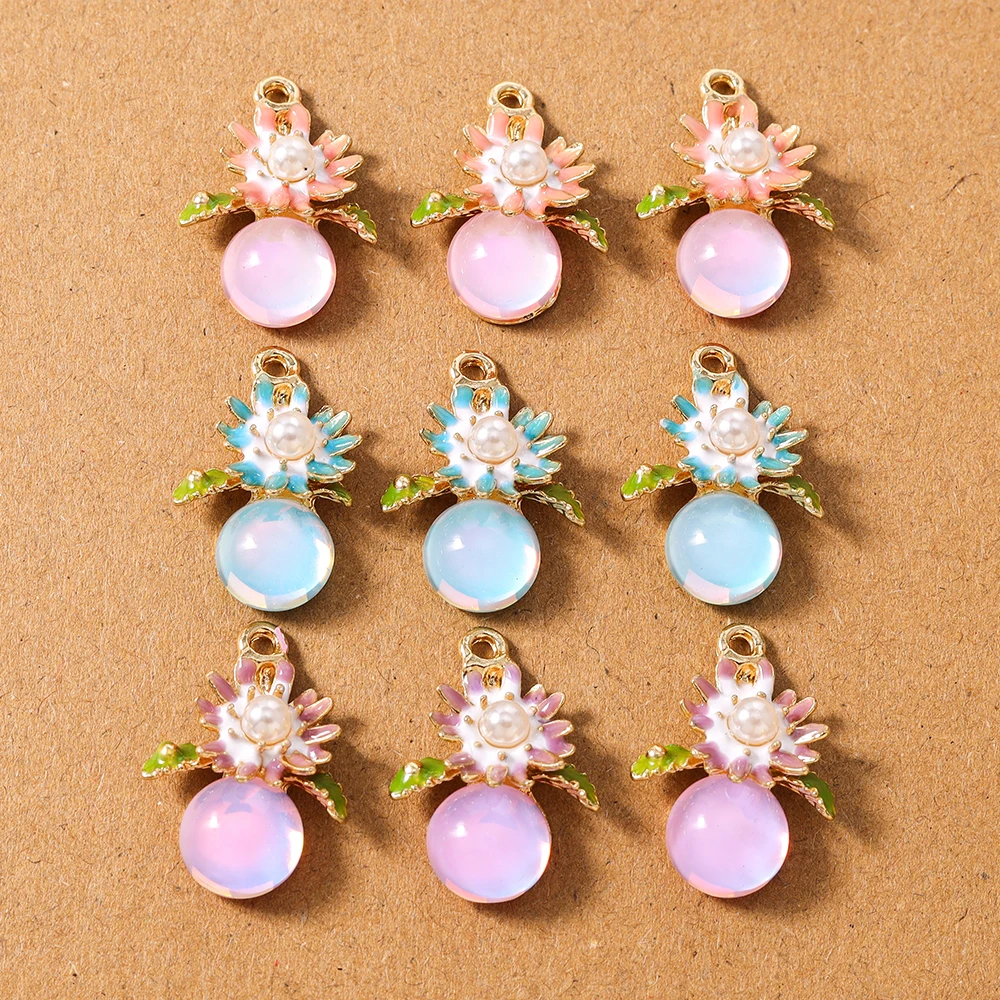 

10pcs Gemstone Pearl Flower Charms Pendants for Necklace Earrings DIY Jewelry Making Accessories Supplies