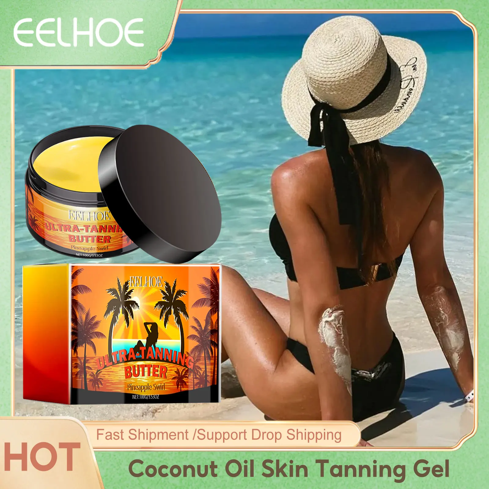 

Eelhoe Coconut Oil Skin Tanning Gel Long Lasting Nourishing Absorb Sunlight for Sexy Protect Solarium Bronze Self Tan Gels 100g