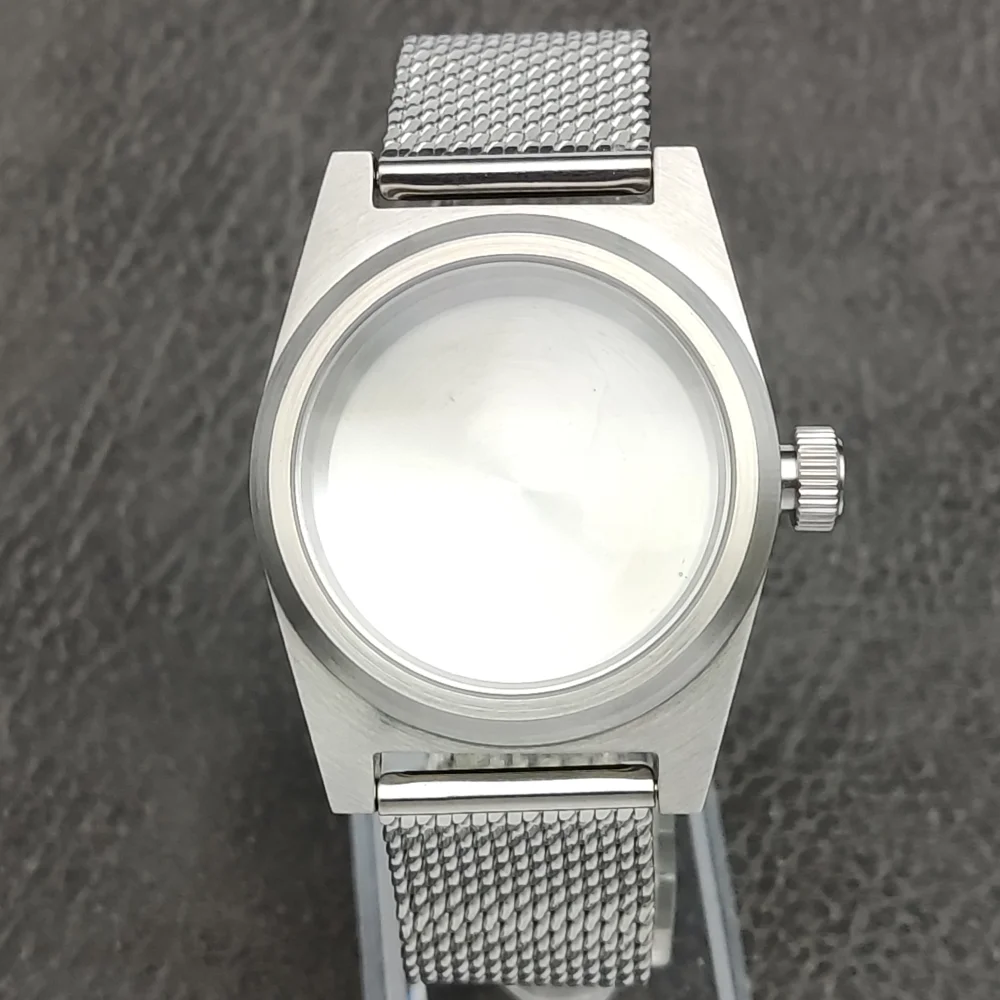 38MM Men\'s Watch Case Suitable for Japan NH35 Movement Sapphire Glass Four Sides Polished Mesh Belt Waterproof Motion