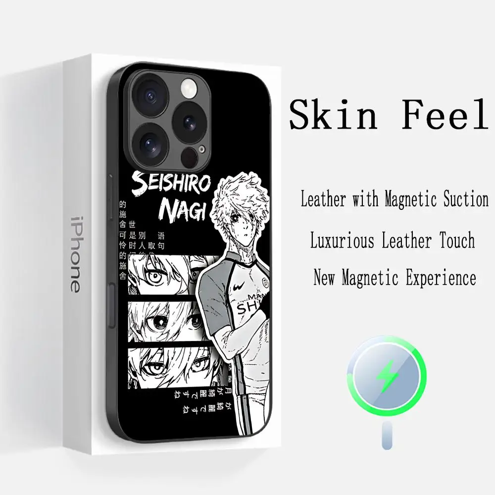 Nagi Seishiro anime Blue lock telefoonhoesje voor iPhone 17 16e 15 14 13 12 11 X XR XS Plus Mini Pro Max glas magnetisch hoesje