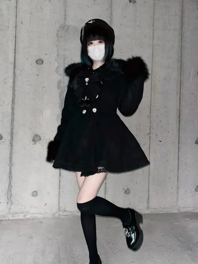 Japanese Kawaii Parkas Long Sleeve Princess Style Coat + Bow Scarf Sweet Women Casual Two Piece Set Lolita Autumn Clothing