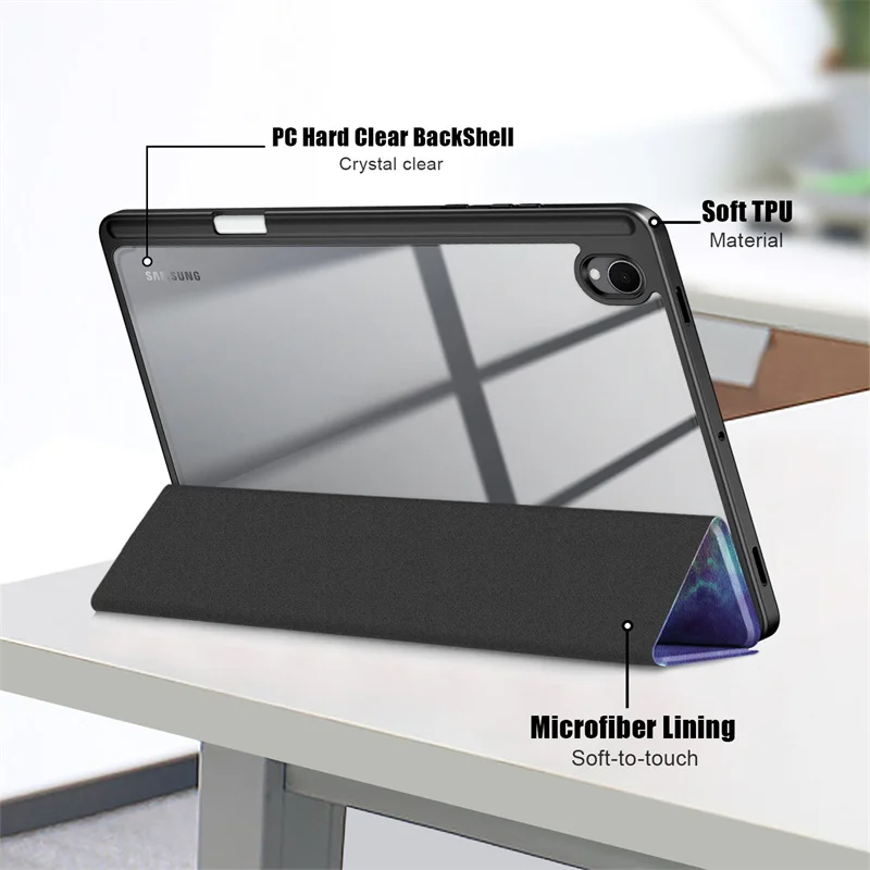 

For Samsung Tab S11 Case Trifolding Acrylic Hard Back Smart Cover For Funda Galaxy Tab S11 11 inch 2025 Case with Pencil Holder