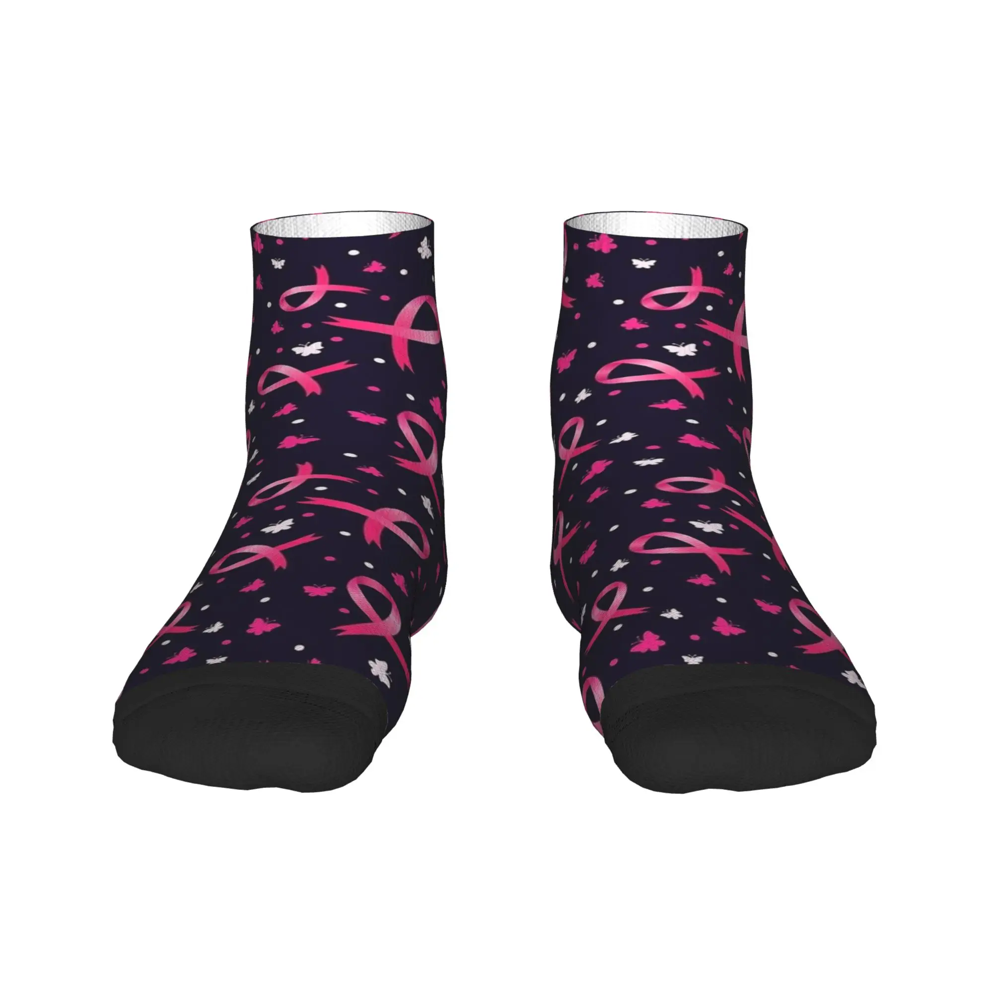 Calcetines de concientización sobre el cáncer de mama con cintas rosas y mariposas, calcetines tobilleros de moda, calcetines informales suaves para deportes al aire libre para primavera