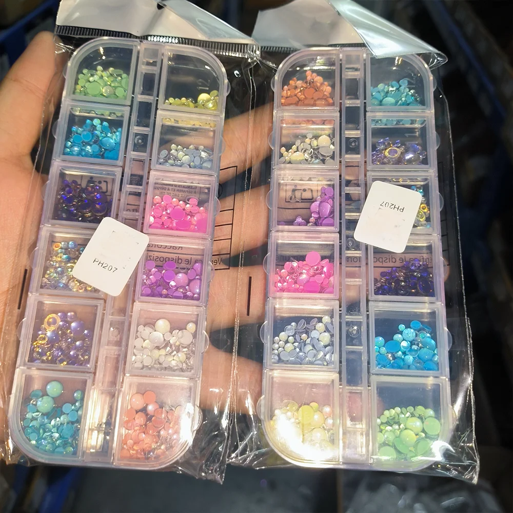 6/12 グリッド 3D バブルマーメイドビーズネイルアートチャームマカロン半ラウンドオーロラビーズラインストーンかわいいダイヤモンドマニキュアアクセサリー