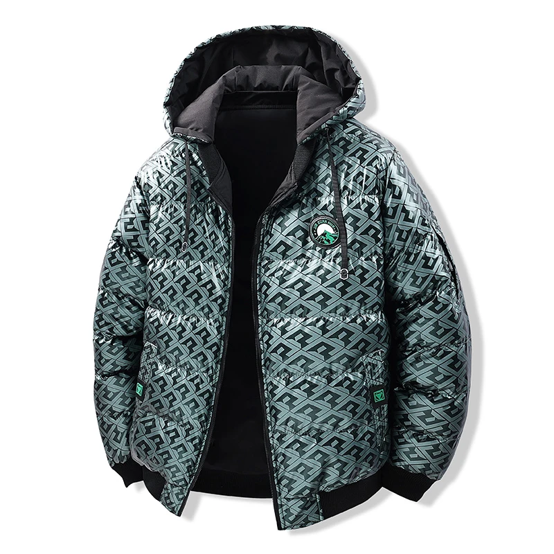 Gorasion New Men Thick Cotton Padded Clothes Autumn Winter Can Be Worn on Both Sides Printed Warm Jackets Hooded Down Jacket