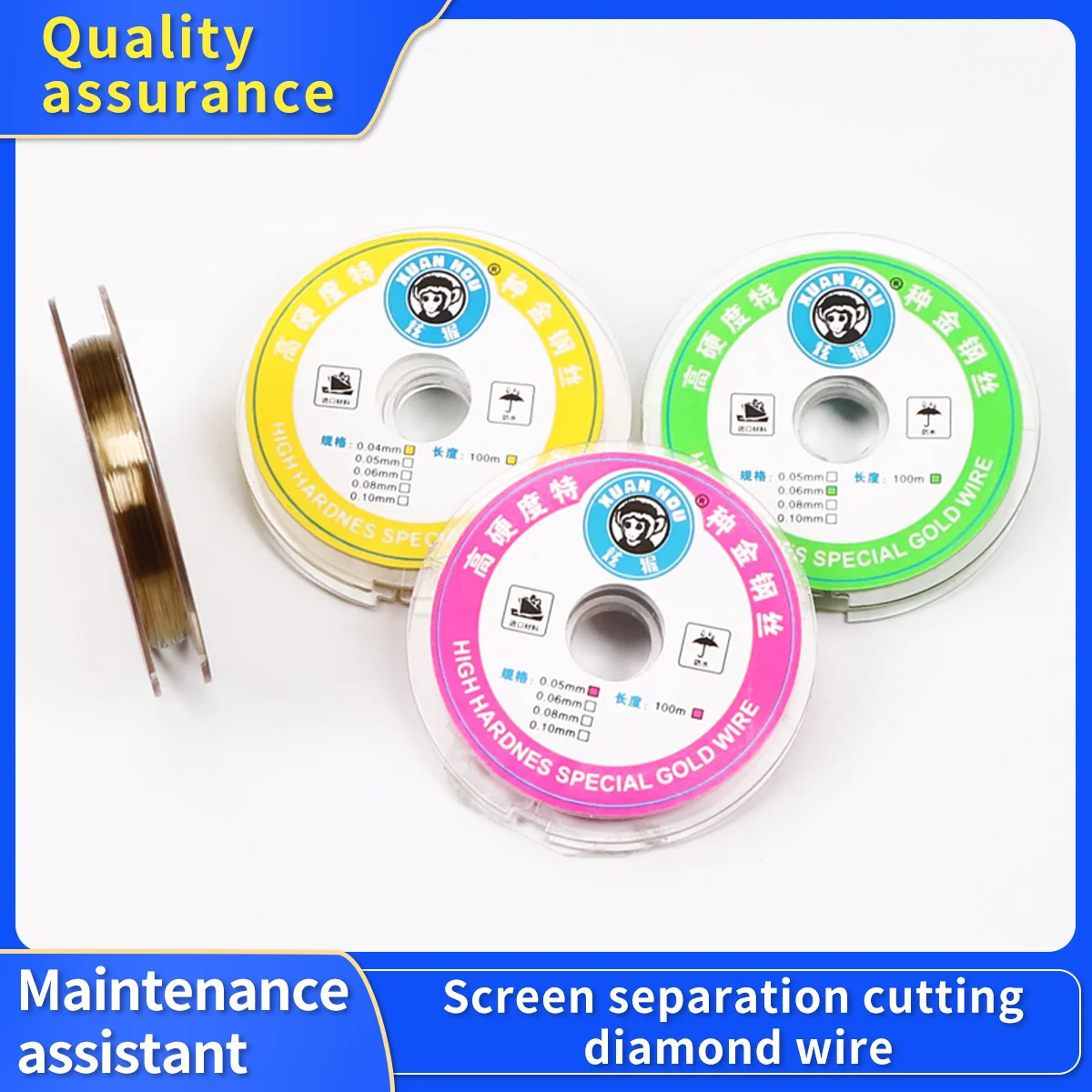 

XUAN HOU-Gold Cutting Wire for Mobile Phone, LCD Screen Separate, 0.28mm, 0.035mm, 0.04mm, 0.06mm, 0.08mm