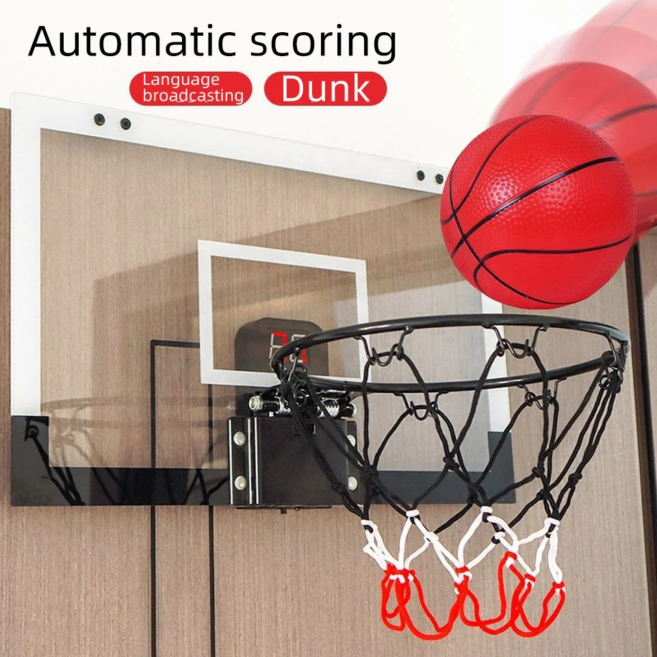 2025年自動LEDスコアリングミニバスケットボールフープ、子供用室内遊び、ボールエアポンプ付きドア掛け、新デザイン、プラスチック製