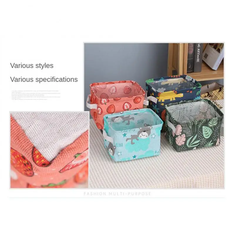 Small Foldable Canvas Storage Basket With Handle Cotton And Linen Desktop Storage Box Small Fresh Waterproof Storage Basket 1PC