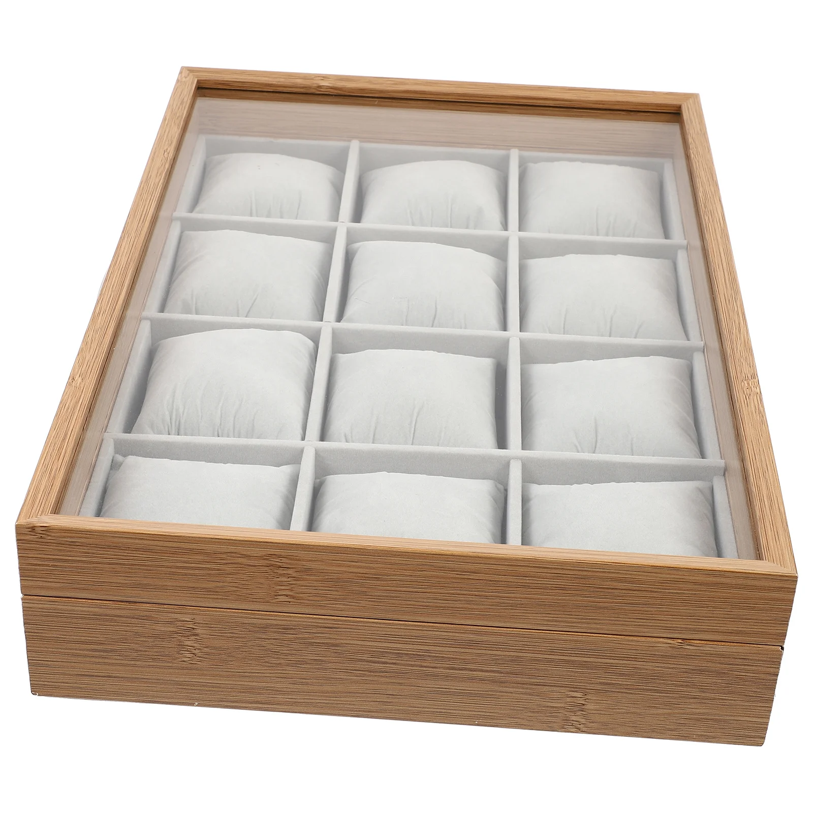 Sturdy 12 Slot Wooden Watch Case Jewelry Organizer with Soft Velour Bottom for Protecting Your Valuables Watch Organizer Box