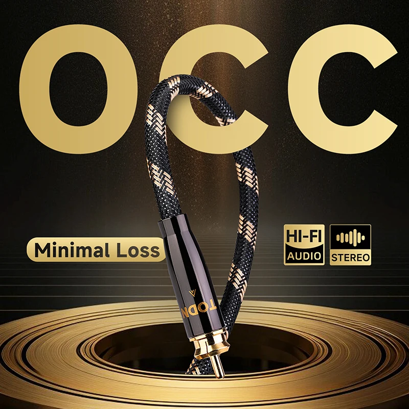Kabel audio koaksjalny TODN, 75Ω, 7N OCC, wysokiej jakości, z wtykami RCA, kabel stereo, kabel do głośników, kabel do subwoofera, kabel do systemów Hi-Fi. — zdjęcie produktu 2