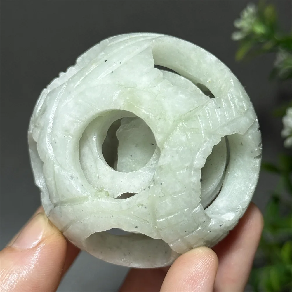 Natural Jade Ball in Three LayersHhollow Design Hand-Carved Mineral Stone Reiki Healing Energy Home Decoration Exquisite Gift