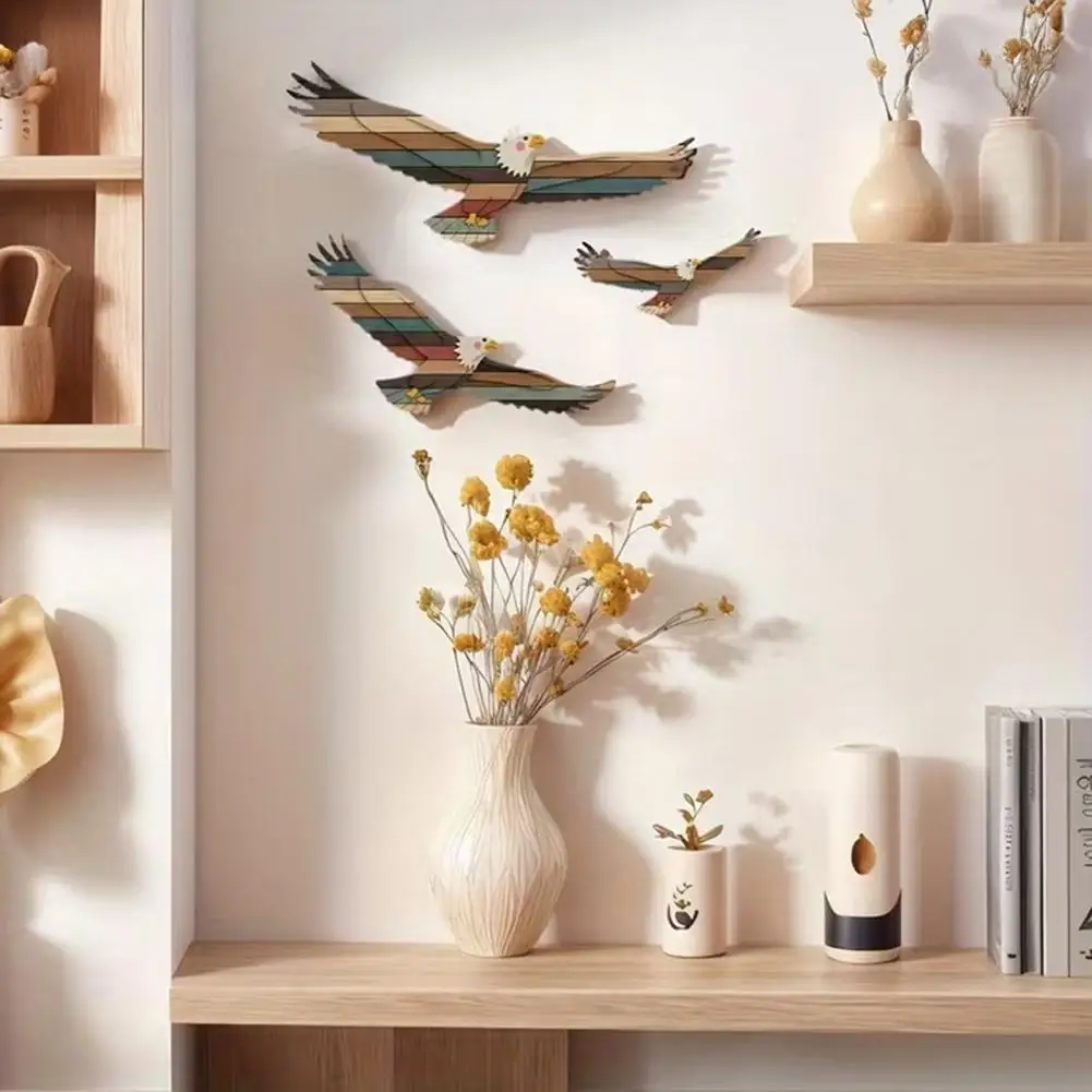 Burr-free Polished Wood Decor Ocean Theme Wall Decoration 3pcs Wooden Eagle Wall Art Set Vintage Nautical Coastal for Bedroom