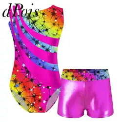 Gymnastics Jumpsuit Kids Girls Sleeveless Leopard Print Ballet Tutu Dance Gymnastics Leotard with Shorts Children's Dancewear