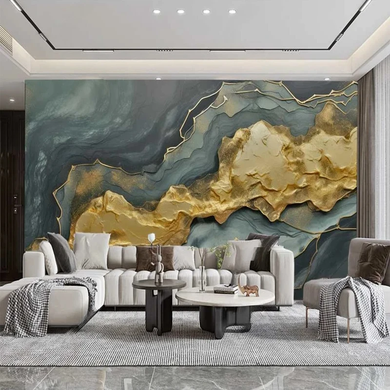 Custom 3D Wallpaper Modern Bronzing Golden Dark Green Painting Abstract Art Wall Mural for Living Room TV Background Home Decor