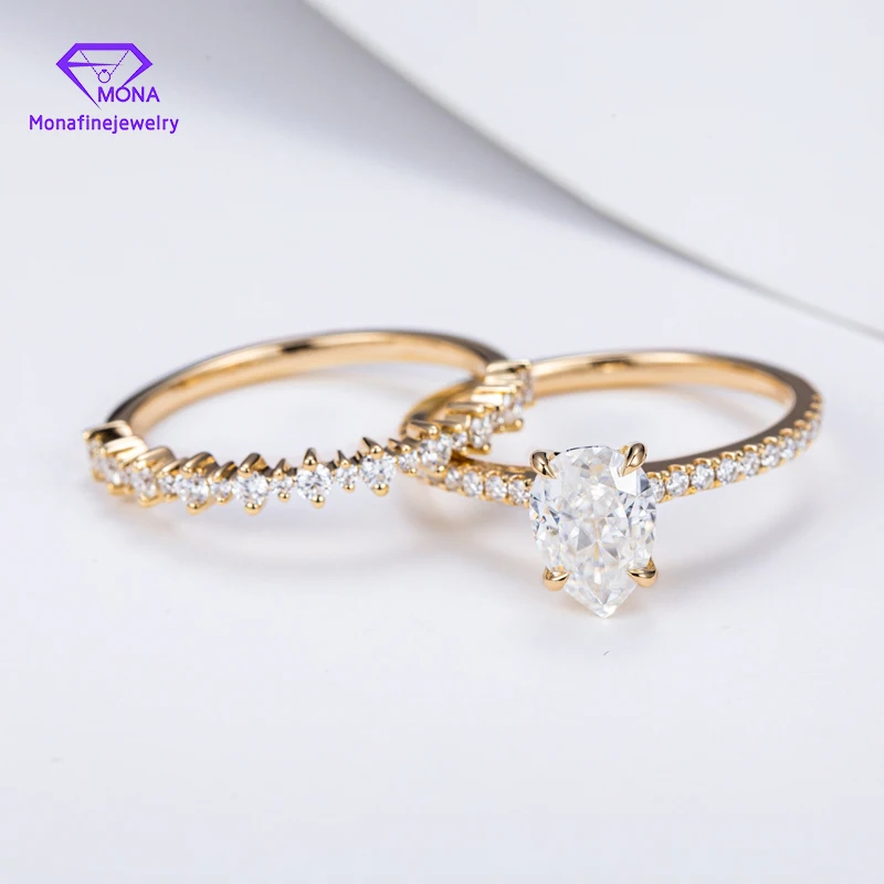 Half Eternity Waterdrop Moissanite Ring Promise Band 18K Gold Diamond One Stone Rings for Women