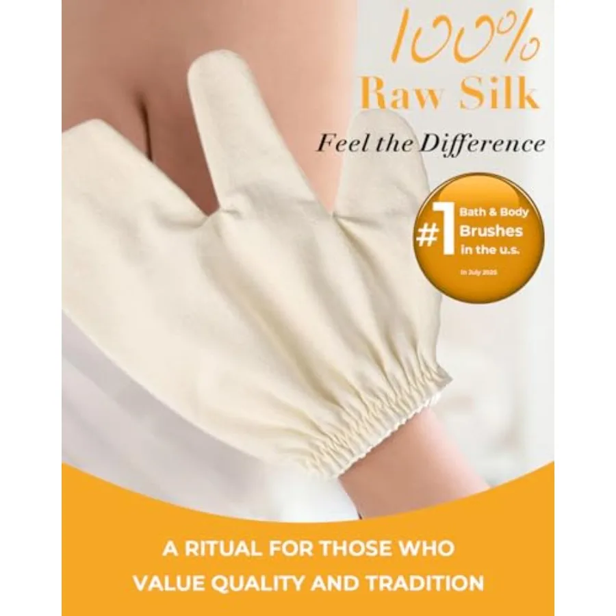ถุงมือขัดผิวไหมแท้ 4 ชิ้น สำหรับนวดตัวและแปรงแห้งแบบอายุรเวท พร้อมสายรัดข้อมือแบบยืดหยุ่น เหมาะสำหรับสปา อาบน้ำ และส