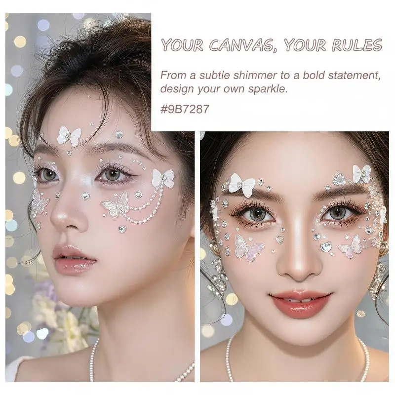 1PCS 1pc Pink & Red Bow Glittery Stereo Gem Stickers Makeup Christmas Holiday Party Y2K Music Festival DIY Eyes Face Jewels Stic